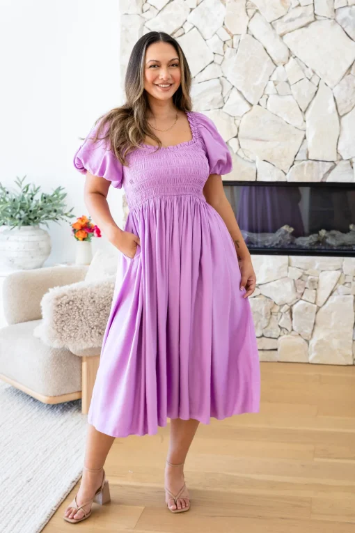 Stelle Linen Blend Midi Dress in Berry