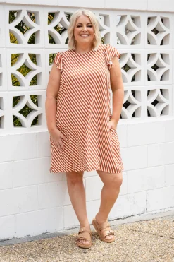 Stevie Dress in Candy Stripe Rust