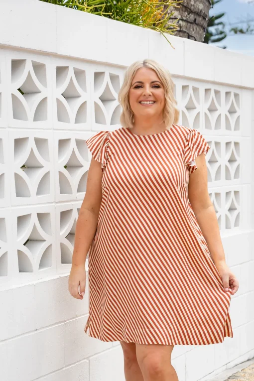 Stevie Dress in Candy Stripe Rust