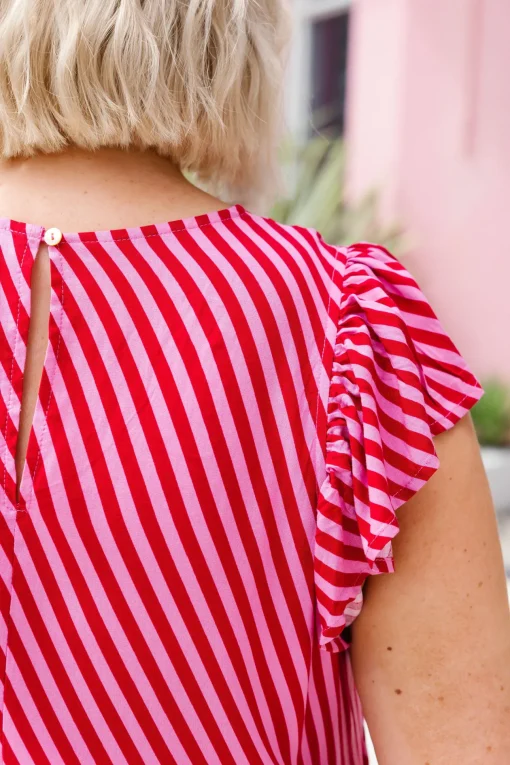 Stevie Dress in Candy Stripe Pink/Red
