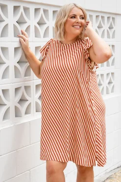 Stevie Dress in Candy Stripe Rust