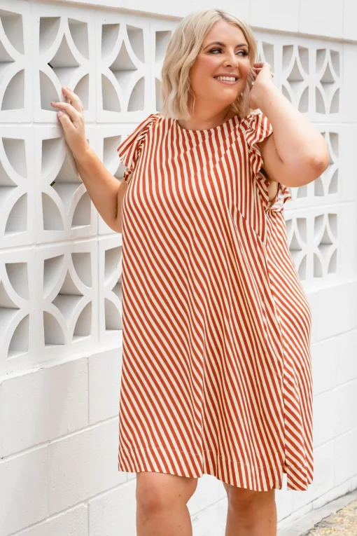 Stevie Dress in Candy Stripe Rust