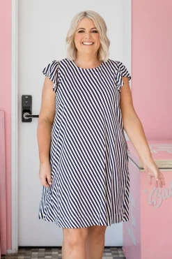 Stevie Dress in Candy Stripe Navy