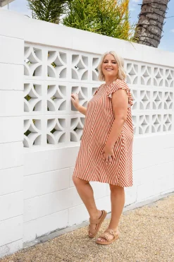 Stevie Dress in Candy Stripe Rust