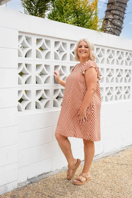 Stevie Dress in Candy Stripe Rust
