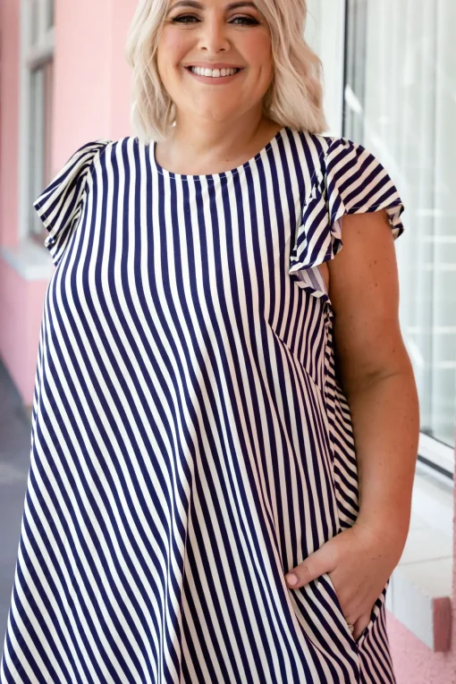 Stevie Dress in Candy Stripe Navy