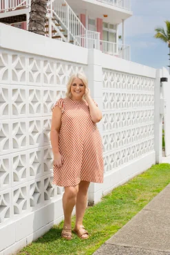 Stevie Dress in Candy Stripe Rust