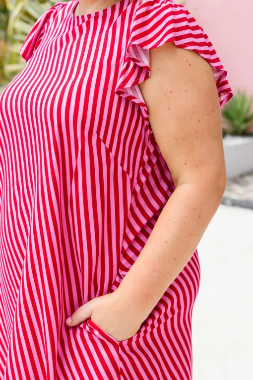 Stevie Dress in Candy Stripe Pink/Red
