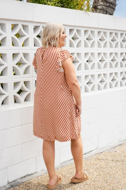 Stevie Dress in Candy Stripe Rust