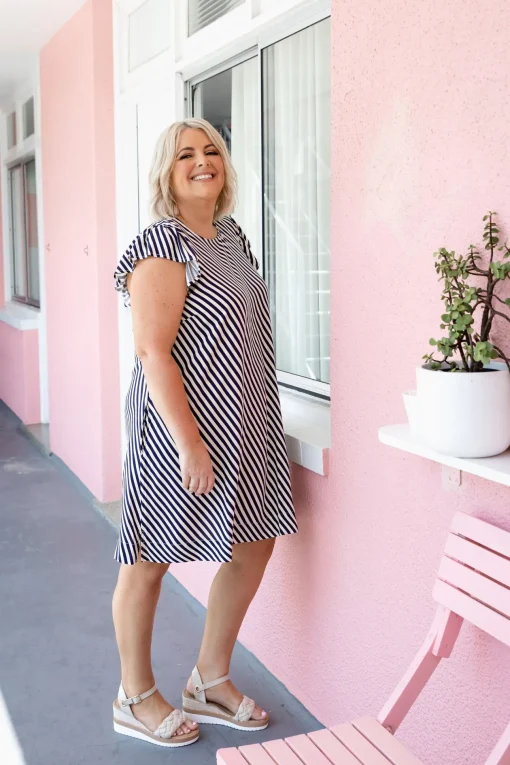 Stevie Dress in Candy Stripe Navy