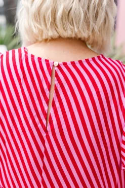 Stevie Dress in Candy Stripe Pink/Red