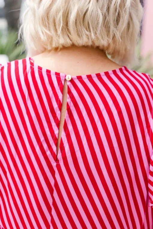 Stevie Dress in Candy Stripe Pink/Red
