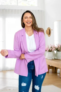 Tammy Linen Blend Blazer in Berry
