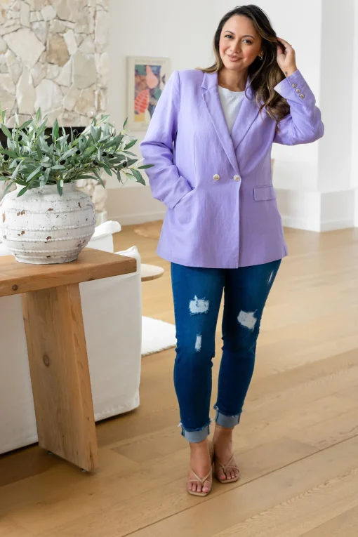 Tammy Linen Blend Blazer in Lavender
