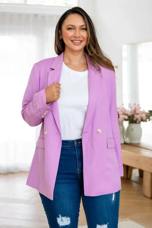 Tammy Linen Blend Blazer in Berry