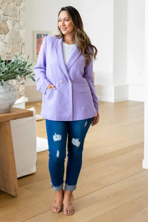Tammy Linen Blend Blazer in Lavender