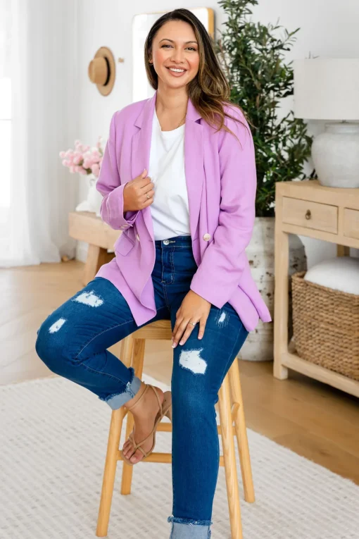 Tammy Linen Blend Blazer in Berry
