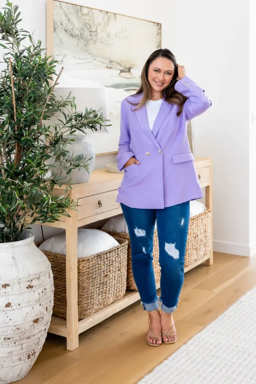 Tammy Linen Blend Blazer in Lavender