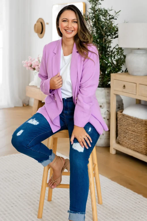Tammy Linen Blend Blazer in Berry
