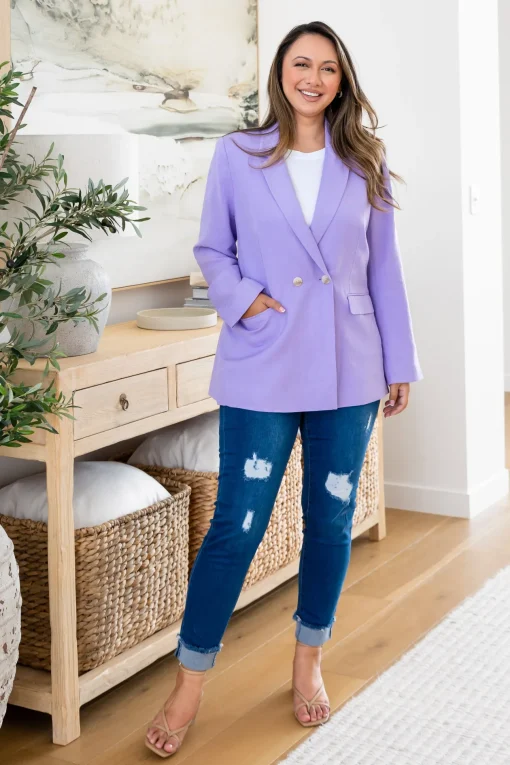 Tammy Linen Blend Blazer in Lavender