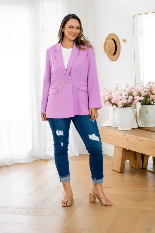Tammy Linen Blend Blazer in Berry