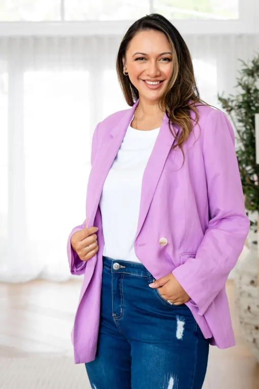 Tammy Linen Blend Blazer in Berry