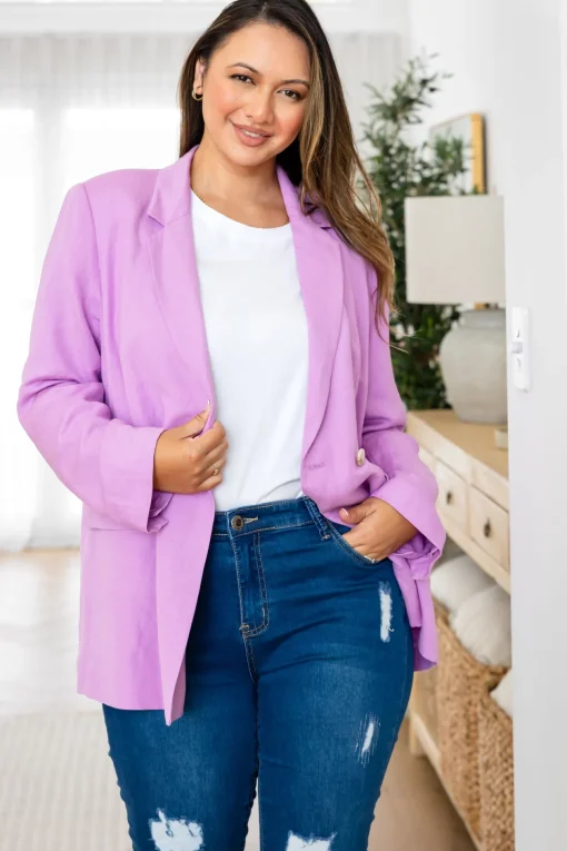 Tammy Linen Blend Blazer in Berry