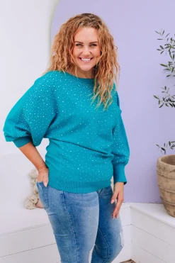 Twinkle Embellished Knit in Turquoise