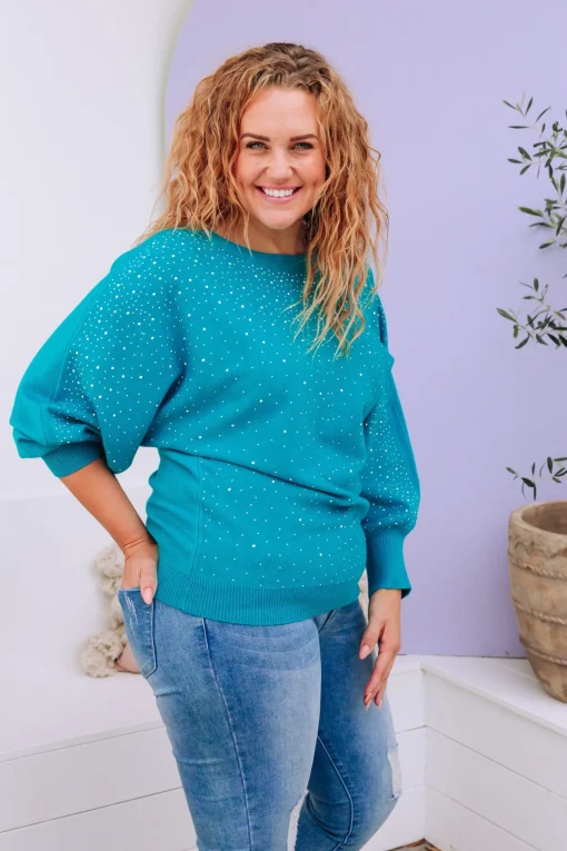 Twinkle Embellished Knit in Turquoise