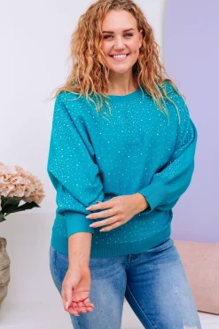 Twinkle Embellished Knit in Turquoise