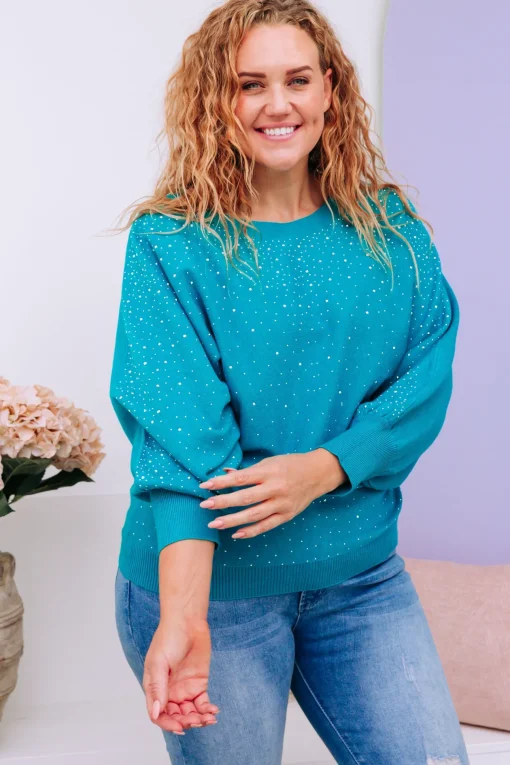 Twinkle Embellished Knit in Turquoise