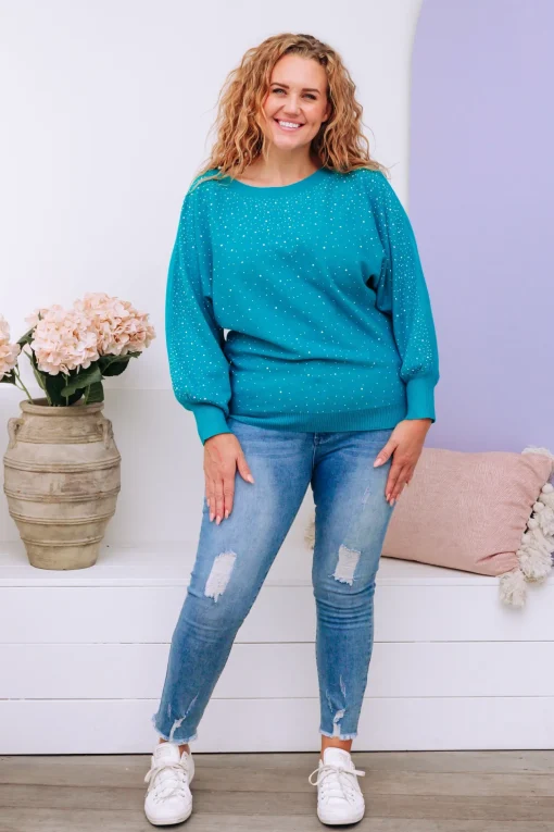 Twinkle Embellished Knit in Turquoise