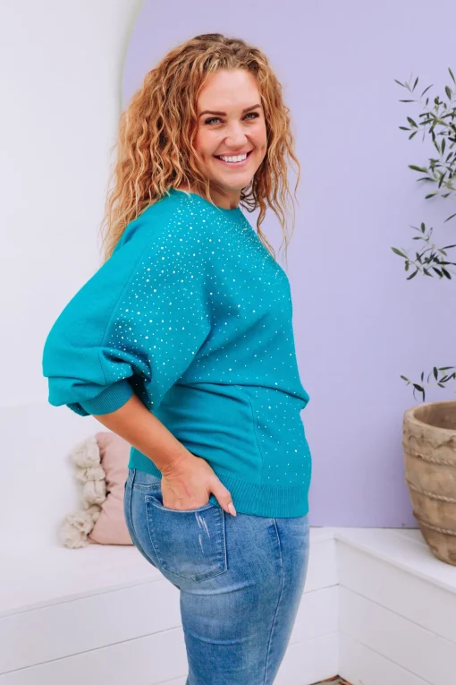 Twinkle Embellished Knit in Turquoise
