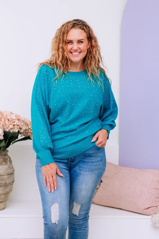 Twinkle Embellished Knit in Turquoise
