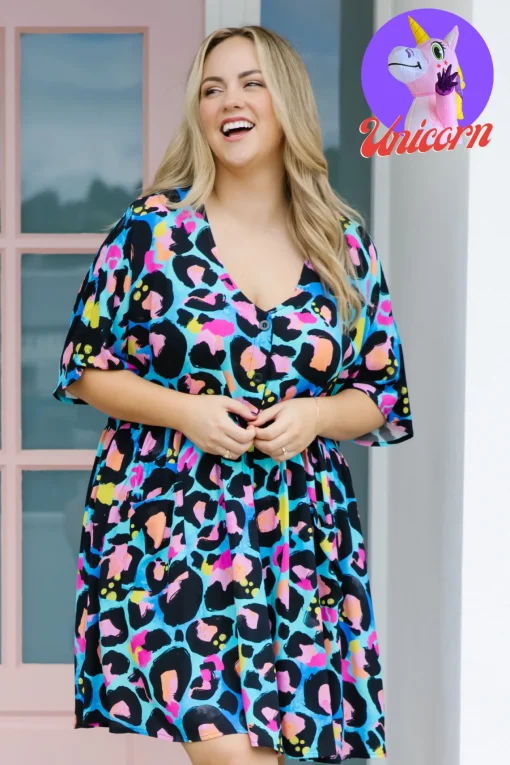 *UNICORN* Disco Dress In Kasey Leopard by Kasey Rainbow