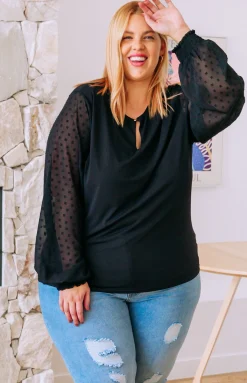 Whitney Long Sleeve Top in Black