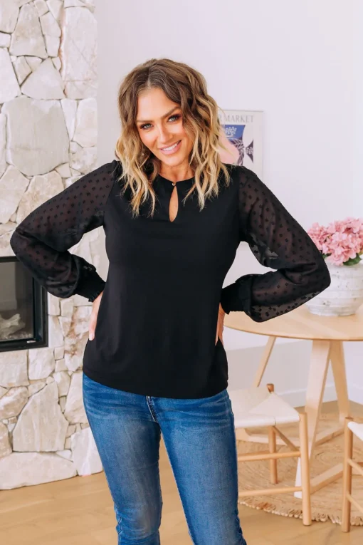 Whitney Long Sleeve Top in Black