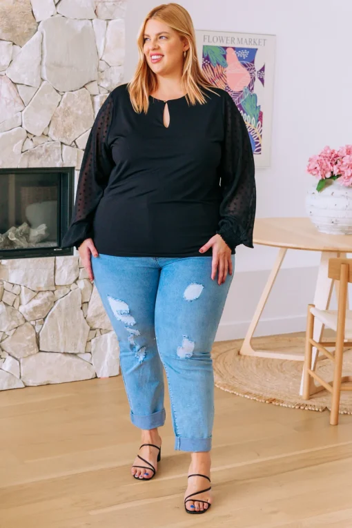 Whitney Long Sleeve Top in Black