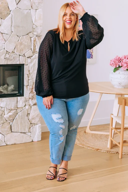 Whitney Long Sleeve Top in Black