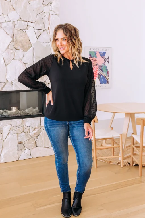 Whitney Long Sleeve Top in Black