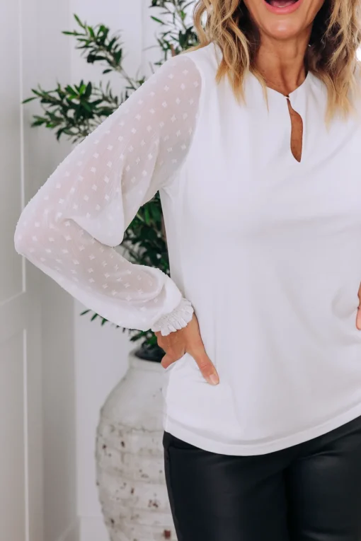 Whitney Long Sleeve Top in White