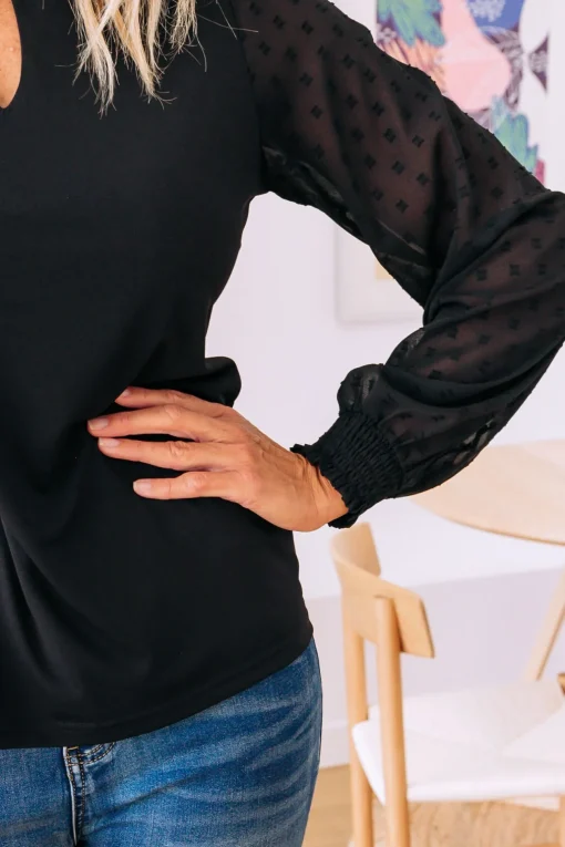 Whitney Long Sleeve Top in Black