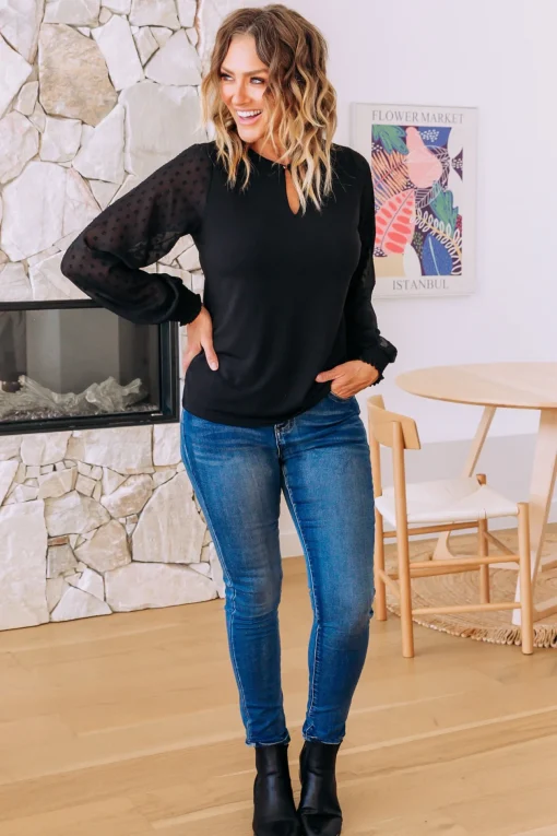 Whitney Long Sleeve Top in Black